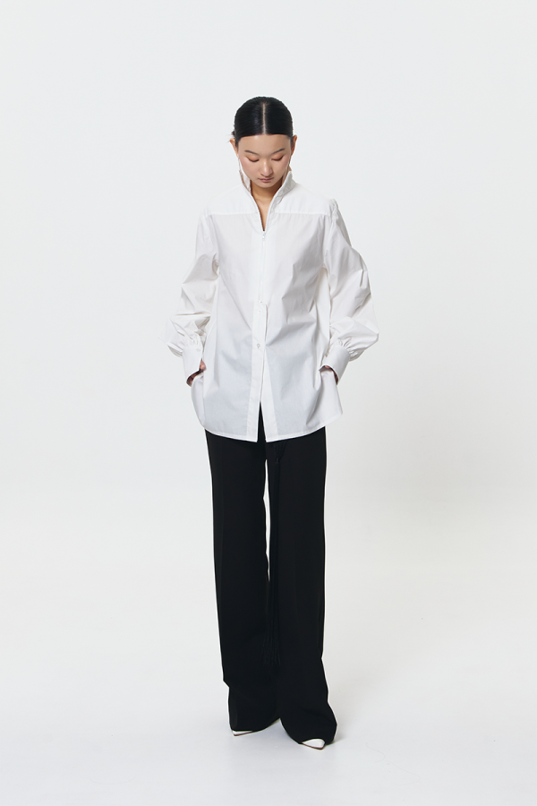 White Zipper Cerulean Shirt
