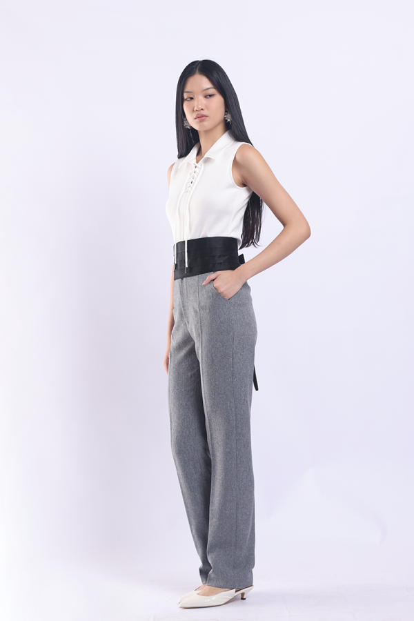 Grey Asher Pants with Black Obi (Pre Order)